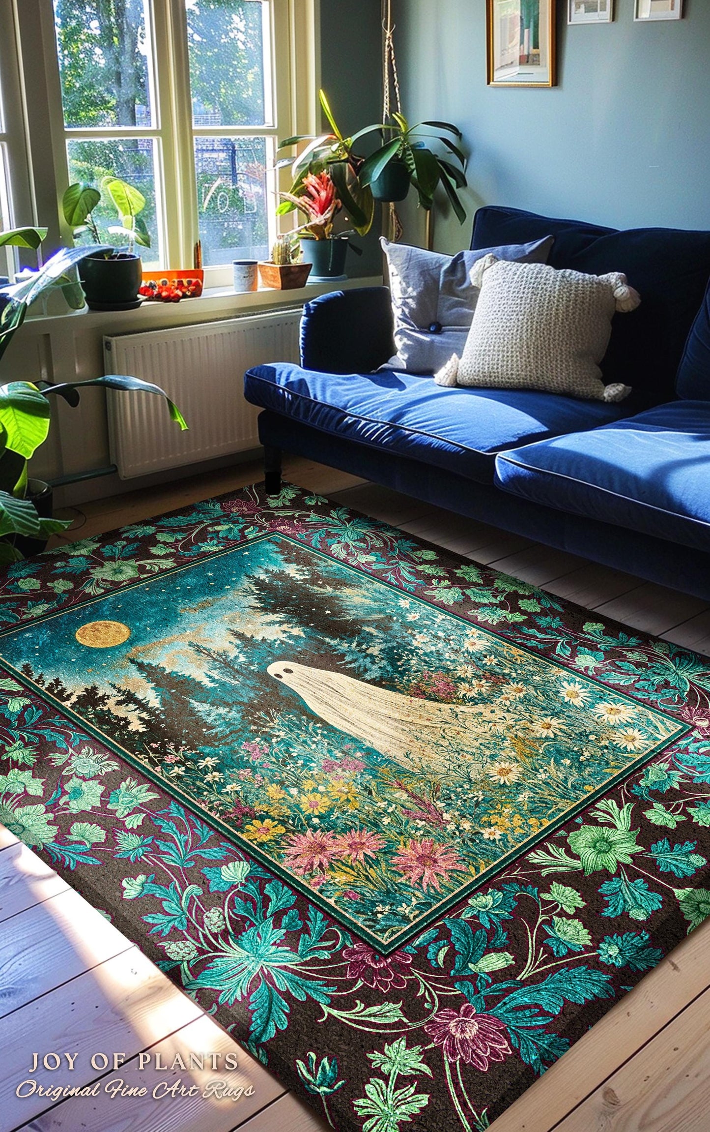 Ghostly Enchantment Wildflower Ghost Rug | Harvest Moon Celestial Magic Gothic Accent Whimsical Cozy Home Decor Botanical Witchy Moonight |