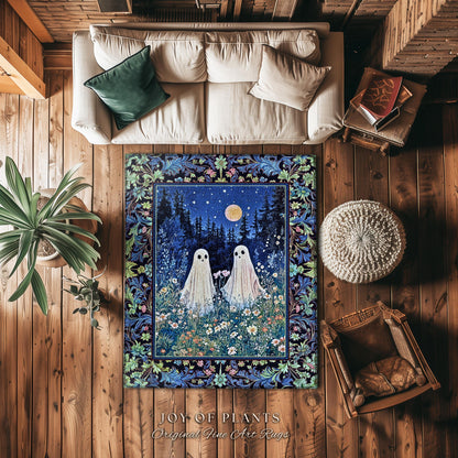 Mystic Meadow Full Moon Spirit Rug | Indigo Starry Sky Ghost Halloween Home Decor Accent Autumn Whimsical Garden Cottagecore Style Nursery