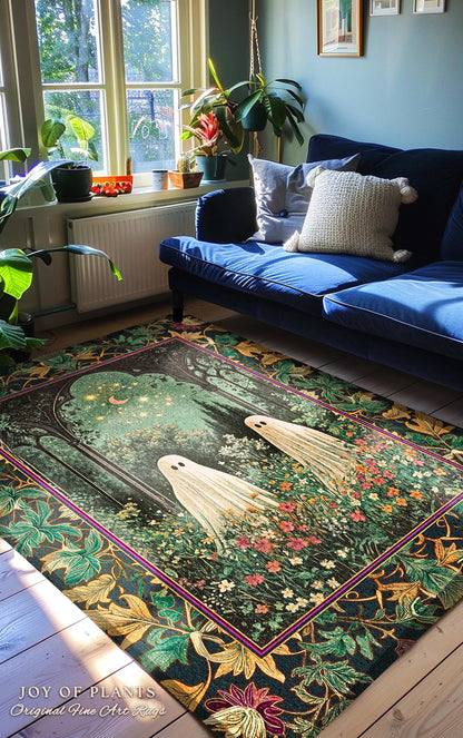 Ghost Friends Starlit Garden Light | Cottagecore Floral Rug Celestial Ghost Decor Gothic Enchanted Autumn Magical Aesthetic Witchy Bedroom