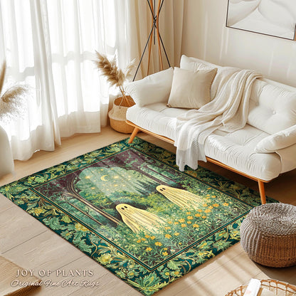 Crescent Moon Ghost Meadow Rug | Cozy Rug Pastel Gothic Fall Accent Haunted Cottage Whimsical Dark Spooky Bedroom Dreamy Tarot Style Decor