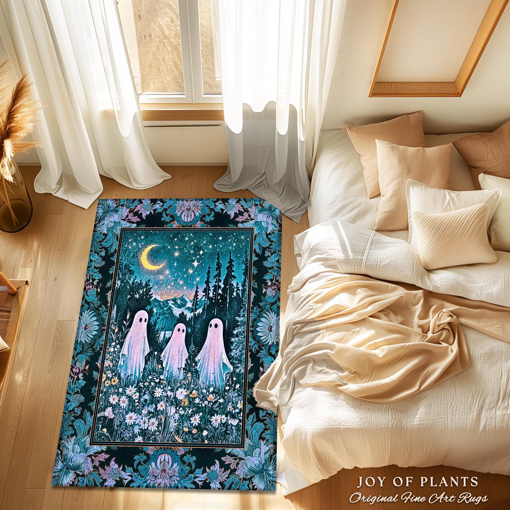Dreamy Meadow Celeatial Area Rug | Moody Aesthetic Ghost Whimsigothic Decor Dark Cottagecore Whimsy Forestcore Ambience Starry Night Gothic
