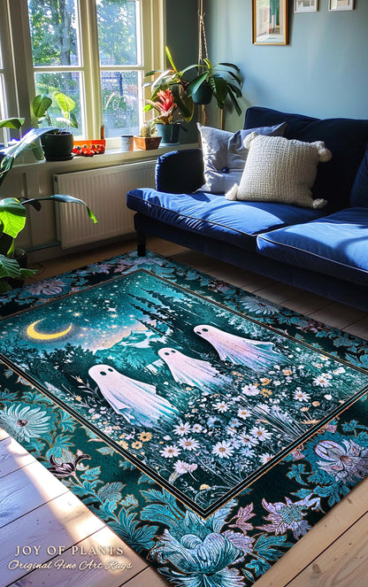 Dreamy Meadow Celeatial Area Rug | Moody Aesthetic Ghost Whimsigothic Decor Dark Cottagecore Whimsy Forestcore Ambience Starry Night Gothic