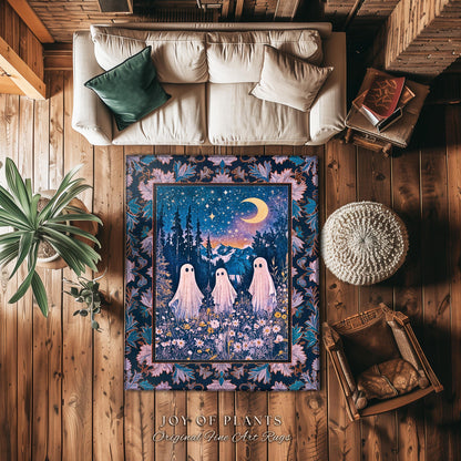 Amethyst Purple Mountain Ghosts Rug | Whimsigothic Area Rug Spirit-Themed Decor Haunted Bedroom Witchy Dark Cottagecore Ghostly Folklore