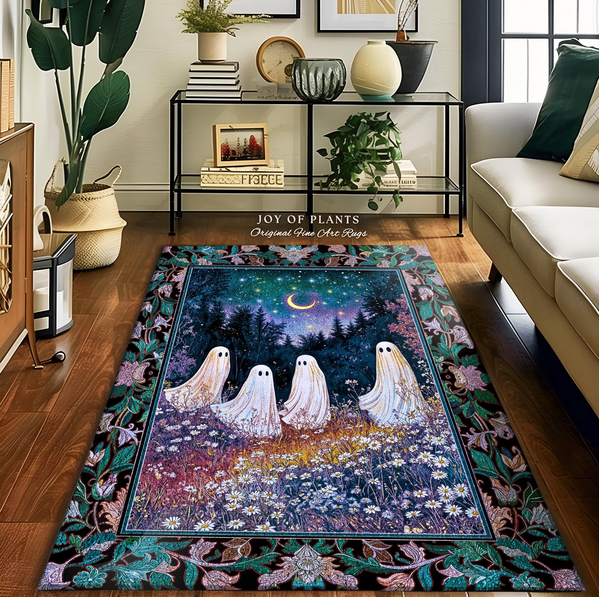 Magical Haunted Ghost Accent Rug | Spooky Motif Celestial Pastel Forest Pastel Aesthetic Spooky Season Macabre Cottagecore Decor Eerie Style
