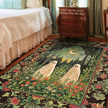 Ghost Garden Gothic Area Rug | Cottagecore Halloween Decor Crescent Moon Forest Spirit Rug Mystical Celestial Style Bedroom Witchy Accent |