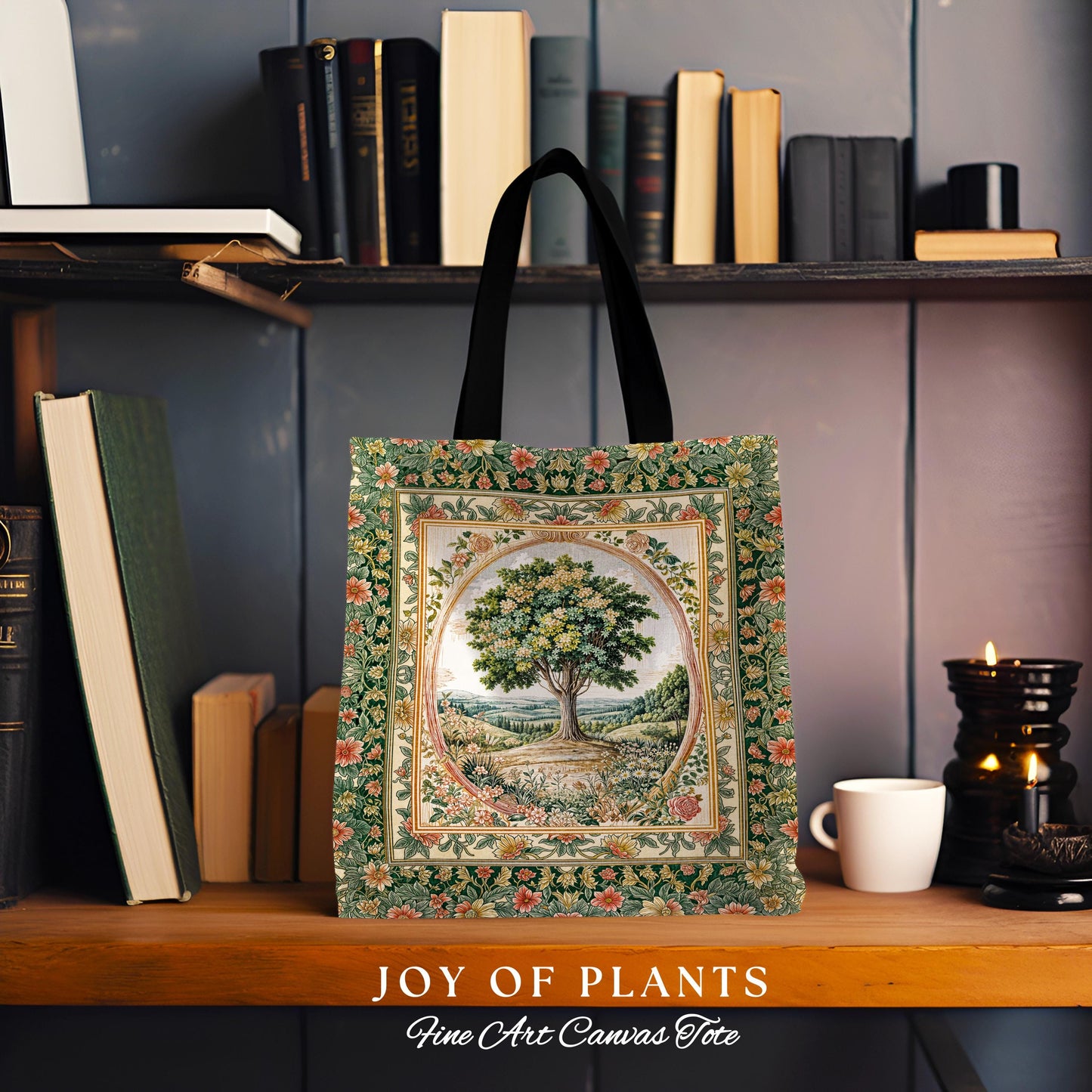 Chateau Garden Tree of Life Tote Bag | French Provincial Landscape Antique Floral Tapestry Bag Romantic Aesthetic Victorian Ornate Style |