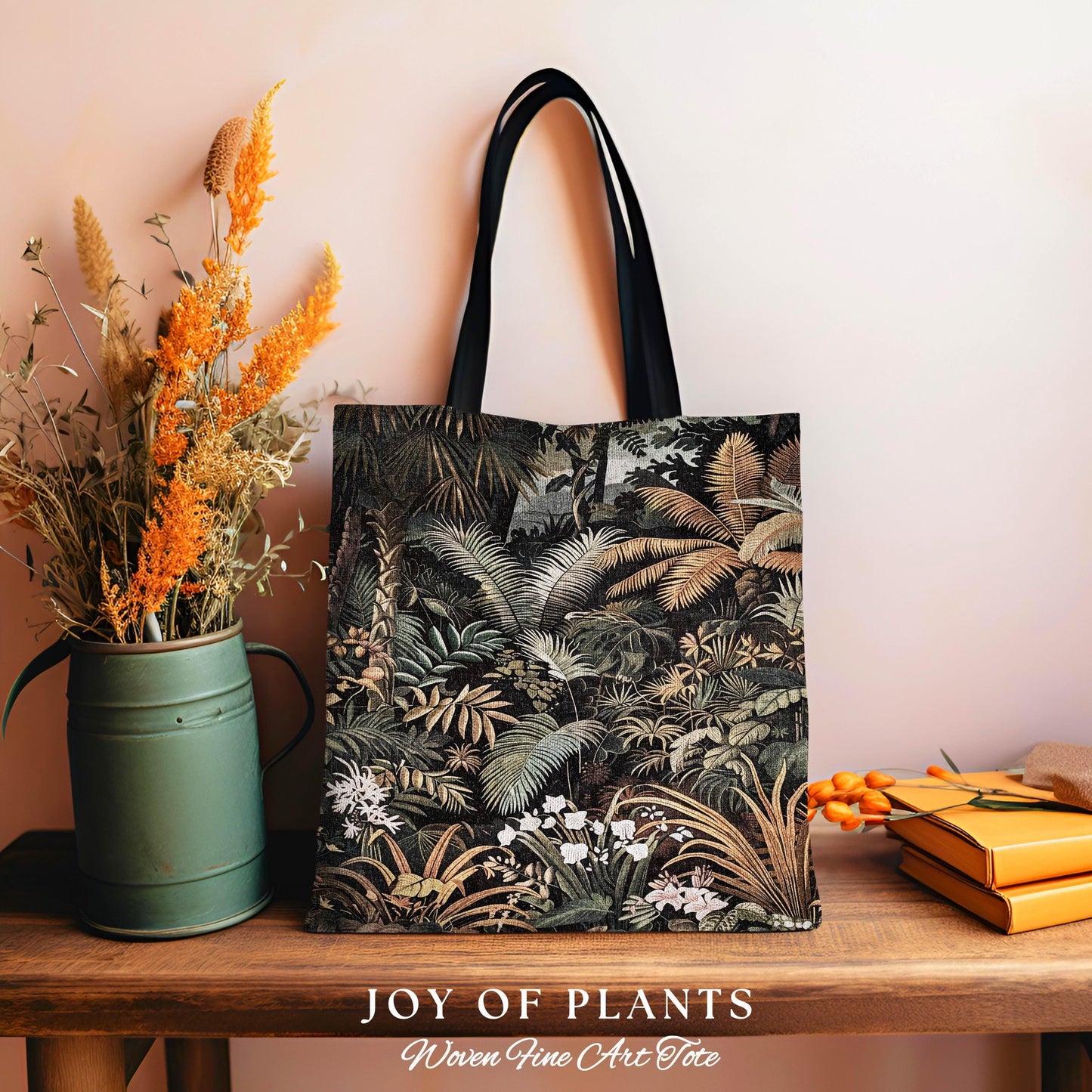 Earthy Colors Tropical Leaves Tapestry Bag | Jungle Aesthetic Style Whimsical Botanical Accessory Forest House Plant Woven Tote Ethereal |