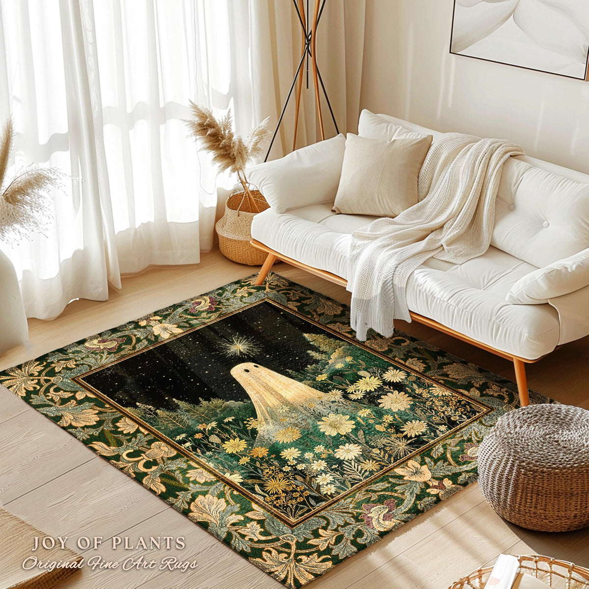 Starlight Whimsical Ghost Rug | Retro Halloween Home Accent Fall Decorating Indoor Dark Academia Floral Decor Botanical Witchy Cozy Cute |