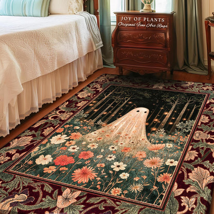 Firefly Forest Ghost Floral Rug | Whimsigoth Spooky Cute Cottagecore Home Decor Accent Decor Botanical Spirit Season Witchy Vintage Nursery