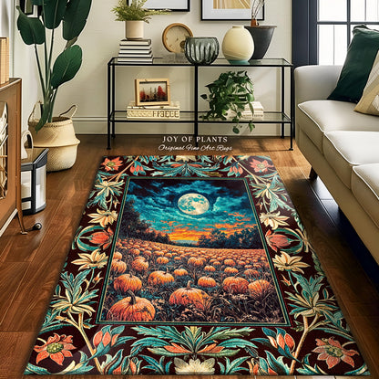 Bookish Cozy Fall Area Rug | Floral Autumn Aesthetic Gothiccore Light Academia Whimsigoth Pumpkin Home Decor Accent Cute Spooky Rustic Decor