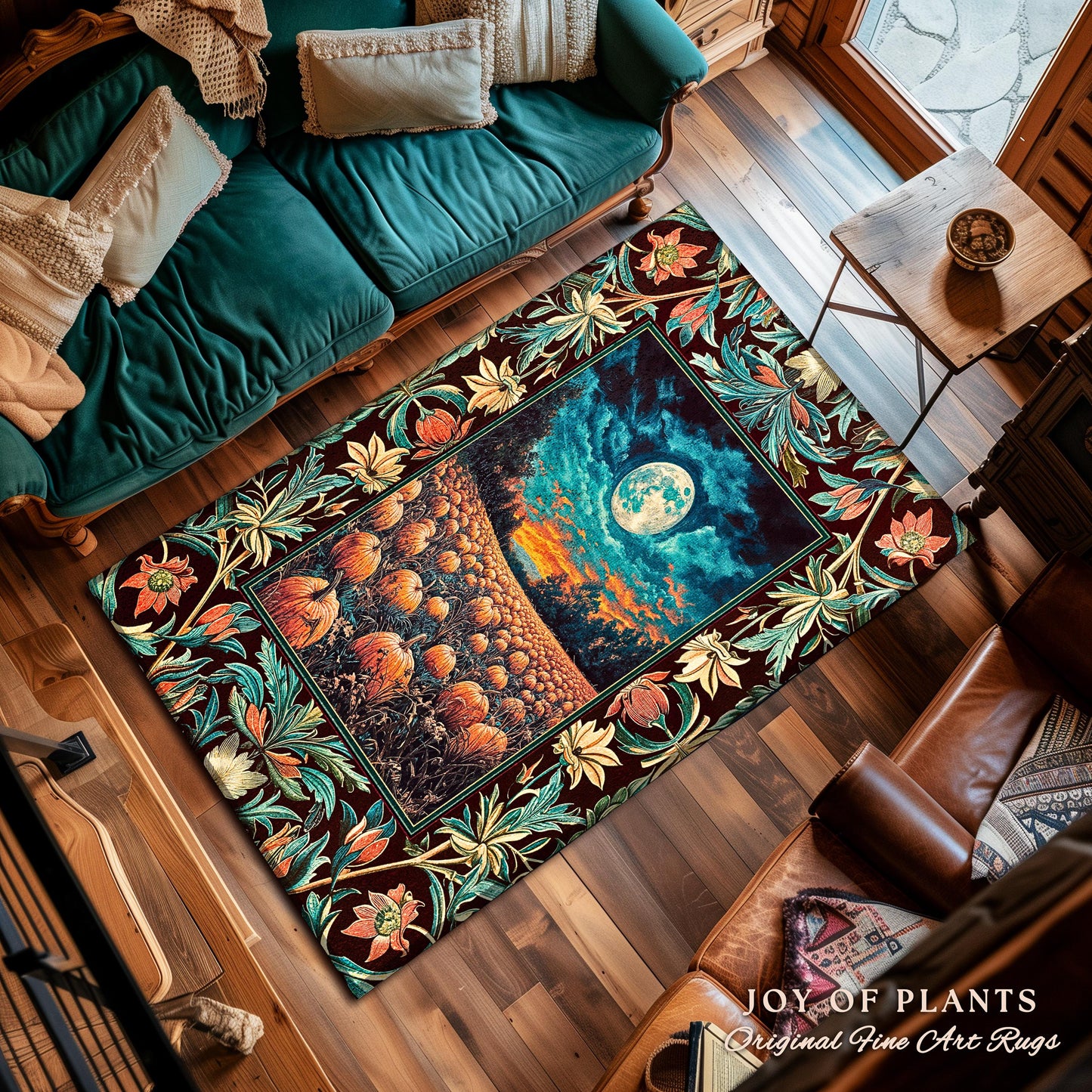 Bookish Cozy Fall Area Rug | Floral Autumn Aesthetic Gothiccore Light Academia Whimsigoth Pumpkin Home Decor Accent Cute Spooky Rustic Decor