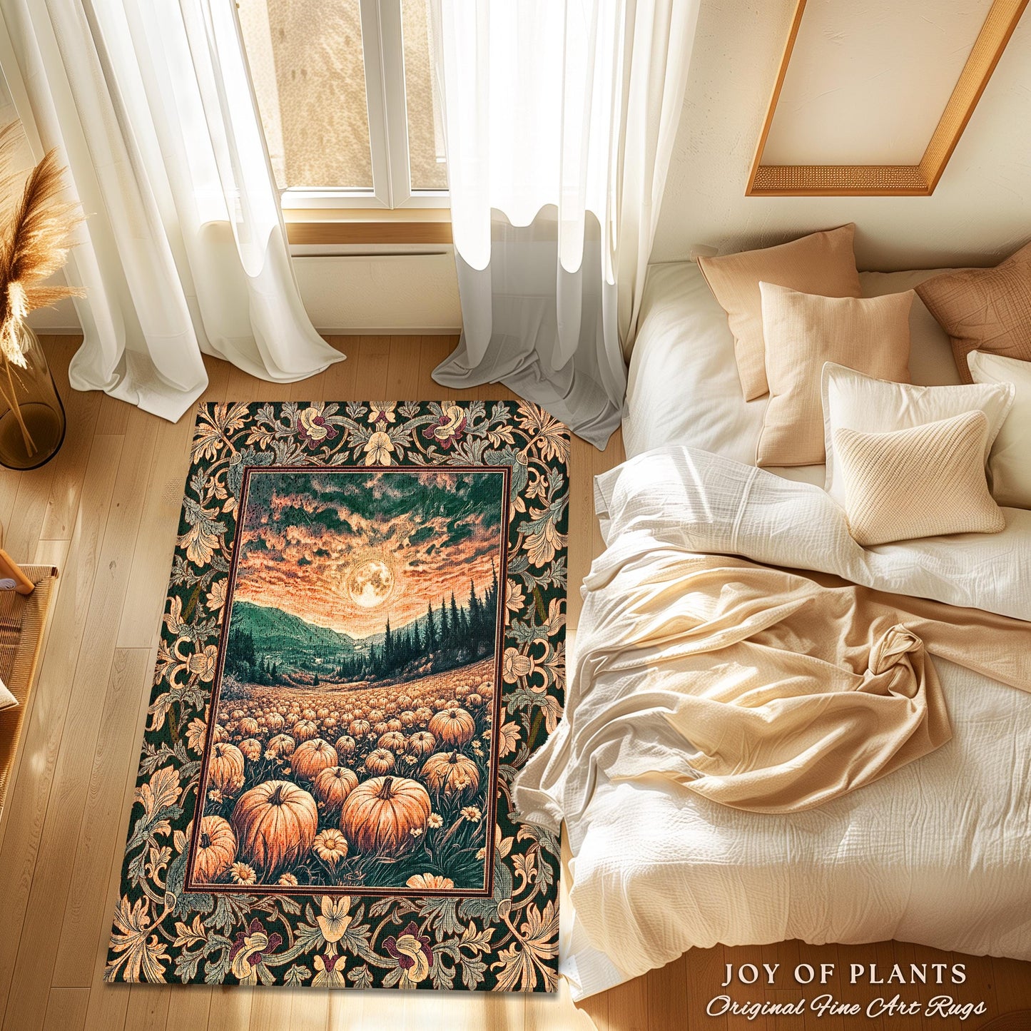 Magic Celestial Moon Accent Rug | Cute Spooky Halloween Night Sky Area Rug Rustic Pumpkin Fall Academia Aesthetic Whimsigoth Baroque Art |