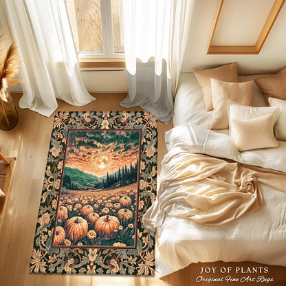 Magic Celestial Moon Accent Rug | Cute Spooky Halloween Night Sky Area Rug Rustic Pumpkin Fall Academia Aesthetic Whimsigoth Baroque Art |