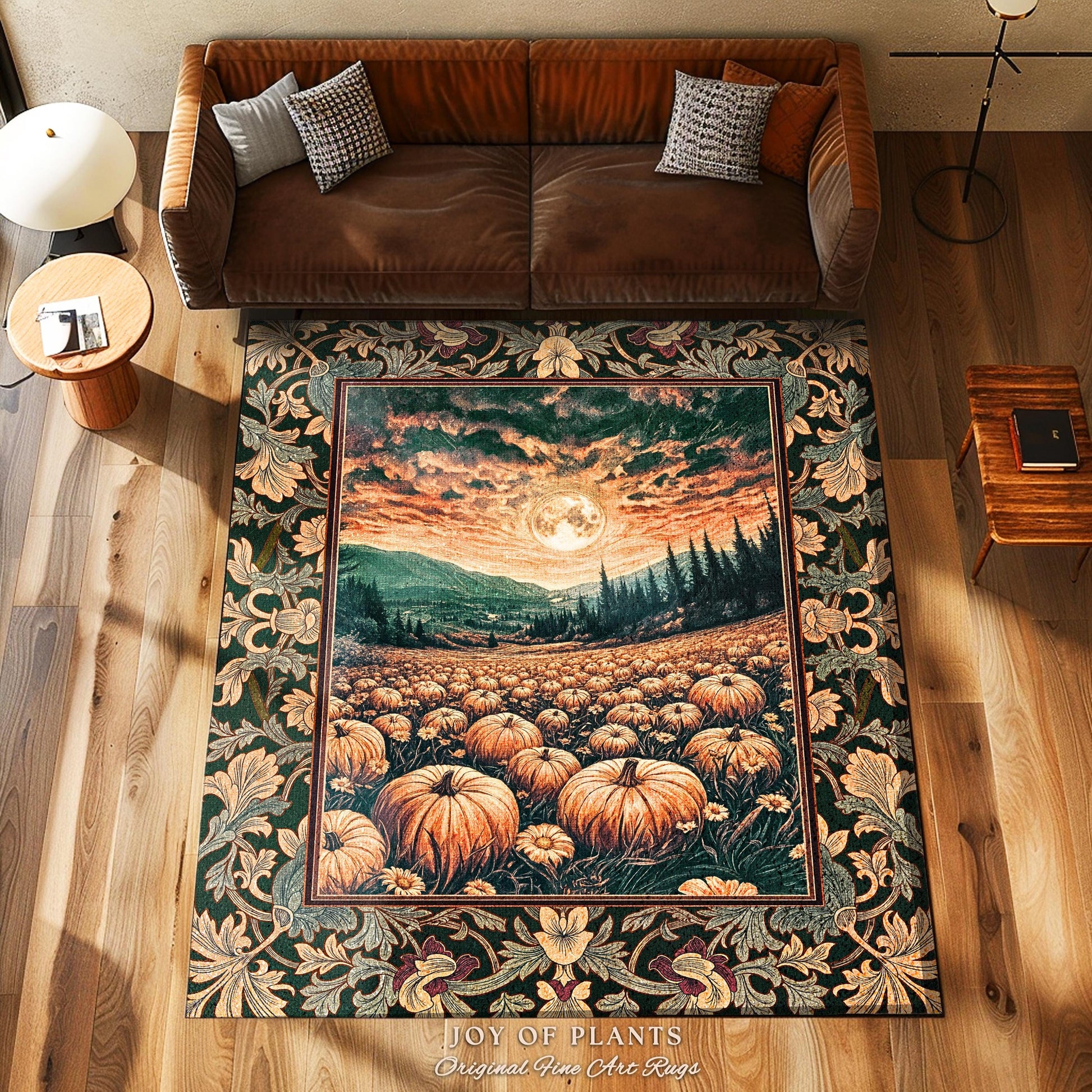 Magic Celestial Moon Accent Rug | Cute Spooky Halloween Night Sky Area Rug Rustic Pumpkin Fall Academia Aesthetic Whimsigoth Baroque Art |