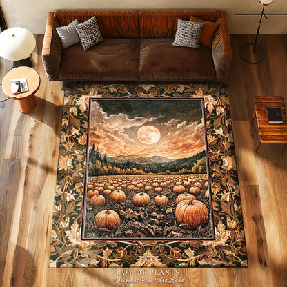 Full Moon Cozy Whimsical Area Rug | Earthy Autumn Decor Dark Academia Vibe Gothiccore Aesthetic Fall Bedroom Accent Rug Rustic Halloween |