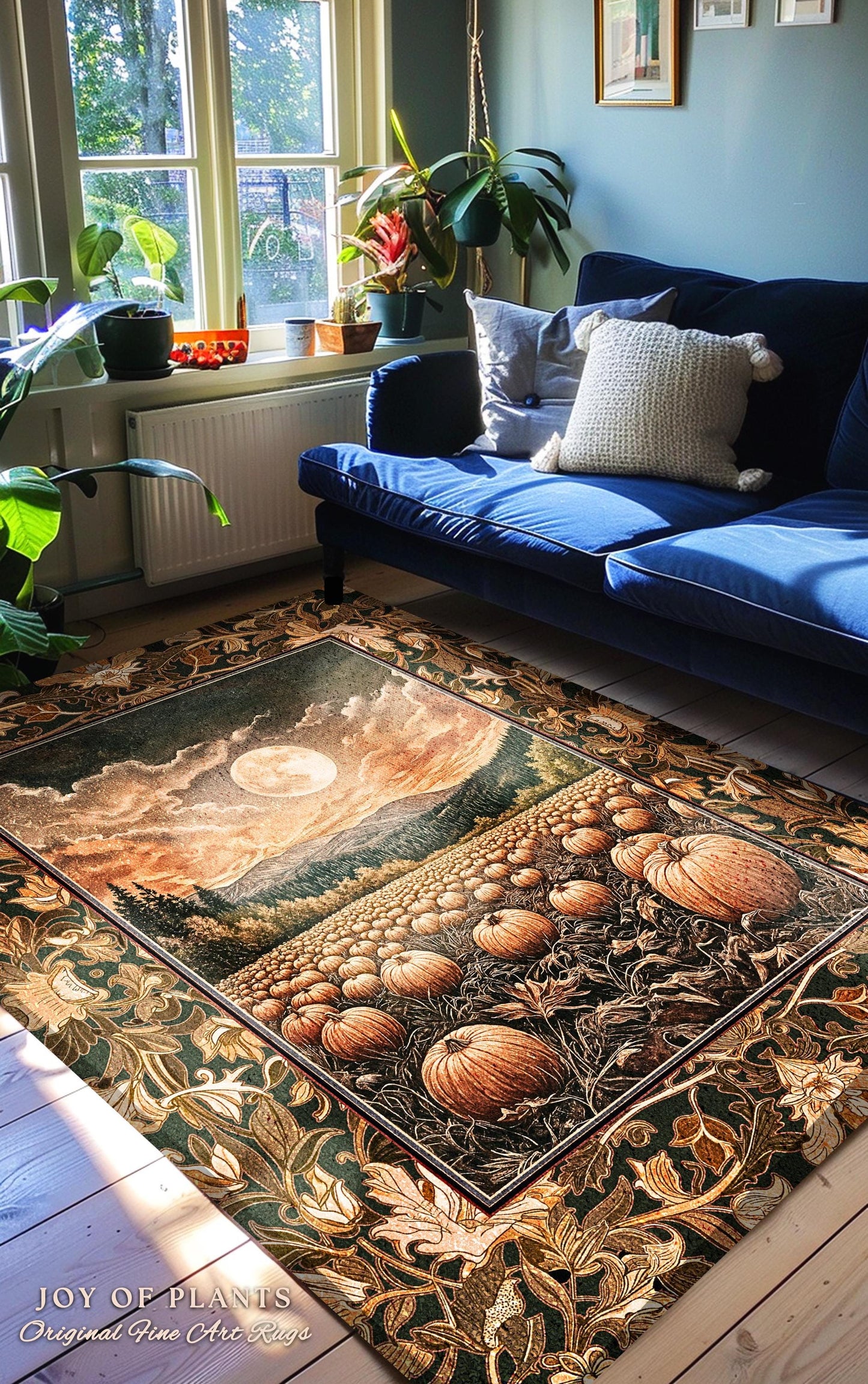 Full Moon Cozy Whimsical Area Rug | Earthy Autumn Decor Dark Academia Vibe Gothiccore Aesthetic Fall Bedroom Accent Rug Rustic Halloween |