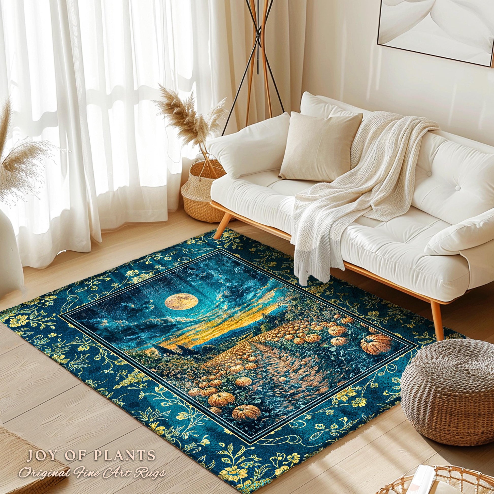 Dark Moody Harvest Moon Accent Rug | Whimsigoth Dark Academia Vibe Pumpkin Patch Spooky Season Rustic Bedroom Fall Decor Halloween Aesthetic