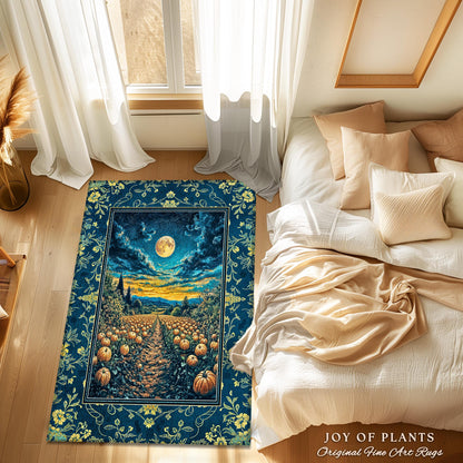 Dark Moody Harvest Moon Accent Rug | Whimsigoth Dark Academia Vibe Pumpkin Patch Spooky Season Rustic Bedroom Fall Decor Halloween Aesthetic