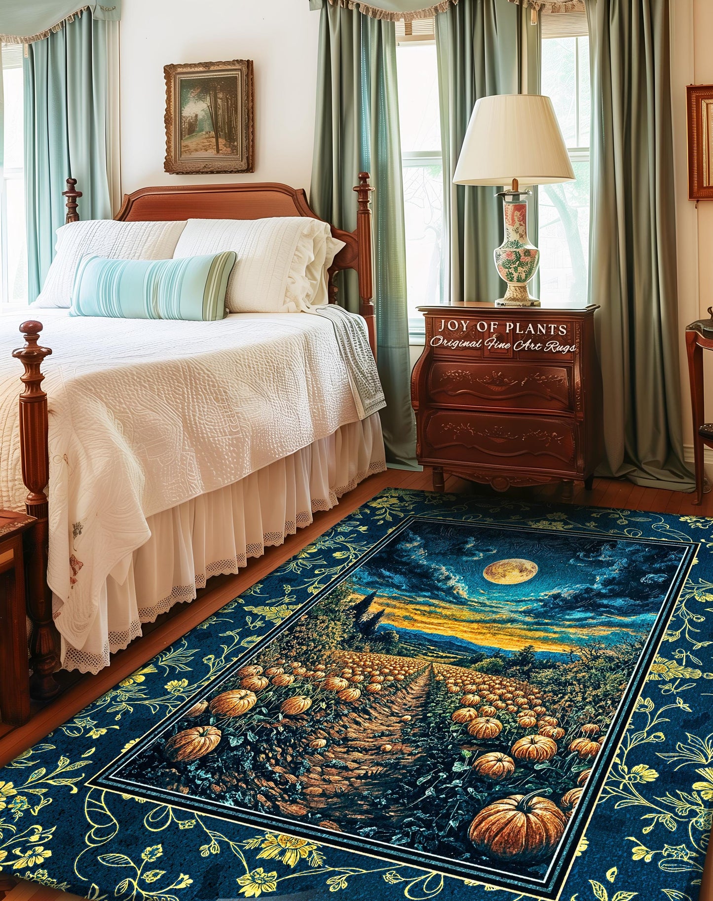 Dark Moody Harvest Moon Accent Rug | Whimsigoth Dark Academia Vibe Pumpkin Patch Spooky Season Rustic Bedroom Fall Decor Halloween Aesthetic