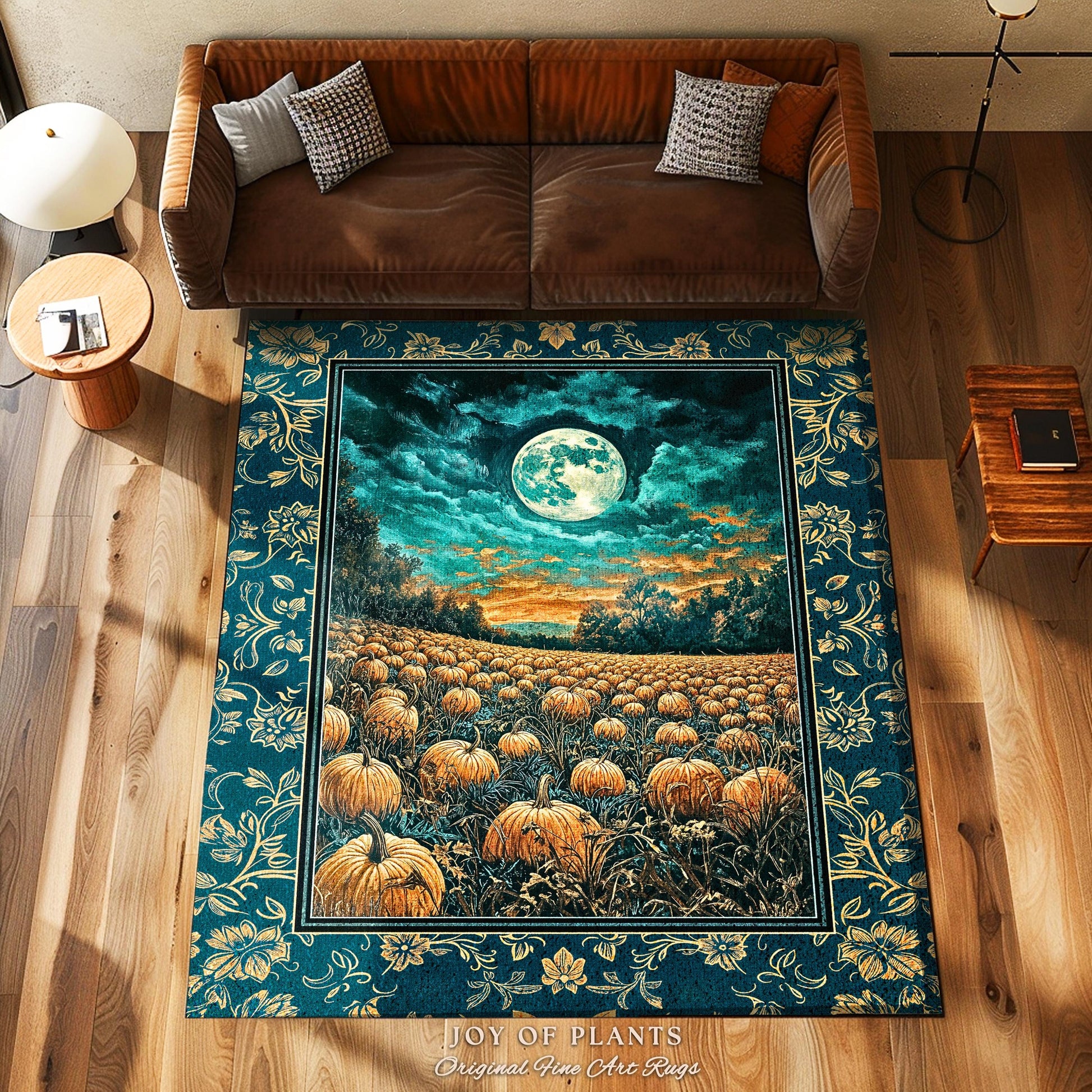 Full Moon Forest Cozy Area Rug | Moody Fall Aesthetic Pumpkin Bedroom Accent Whimsigoth Dark Academia Cute Spooky Decor Rustic Style Home |