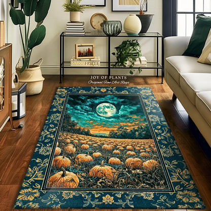 Full Moon Forest Cozy Area Rug | Moody Fall Aesthetic Pumpkin Bedroom Accent Whimsigoth Dark Academia Cute Spooky Decor Rustic Style Home |