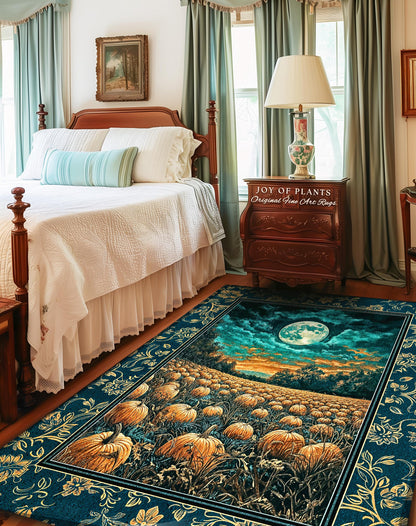 Full Moon Forest Cozy Area Rug | Moody Fall Aesthetic Pumpkin Bedroom Accent Whimsigoth Dark Academia Cute Spooky Decor Rustic Style Home |