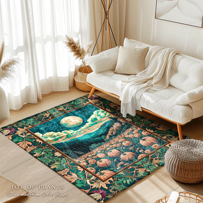 Elegant Harvest Moon Cozy Area Rug | Spooky Season Aesthetic Gothic Decor Whimsigoth Pumpkin Rustic Autumn Home Accent Witchy Landscape |