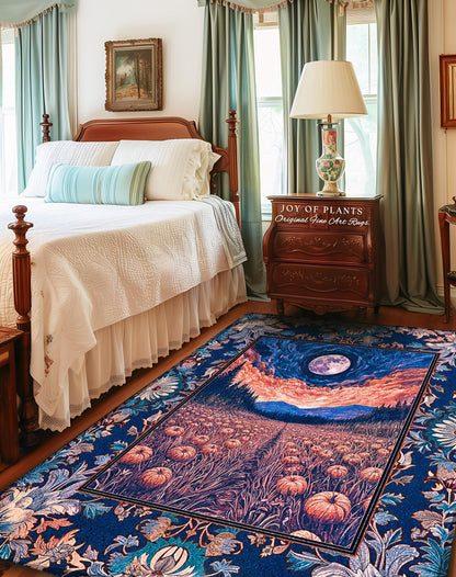 Witchy Night Sky Full Moon Rug | Pastel Fall Decoration Cozy Autumn Accent Rug Pumpkin Patch Whimsigoth Aesthetic Spooky Dark Academia Dorm