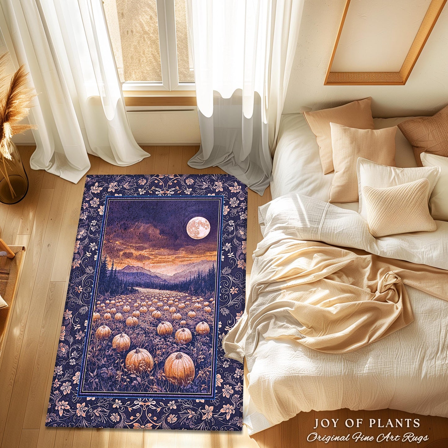 Midnight Purple Moonlit Autumn Rug | Cozy Pumpkin Decor Rustic Halloween Aesthetic Whimsigoth Dark Academia Fall Vibes Witchy Room Accent |