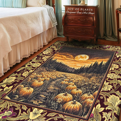 Autumn Night Sky Rustic Fall Rug | Cozy Spooky Pumpkin Vibes Midnight Landscape Decor Whimsigoth Aesthetics Dark Academia Accent Rug Witchy