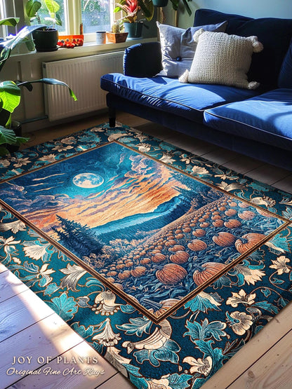 Rustic Autumn Pumpkin Patch Rug | Cute Spooky Boho Halloween Decor Whimsigoth Fall Aesthetic Bedroom Area Rug Dark Academia Moody Occult |
