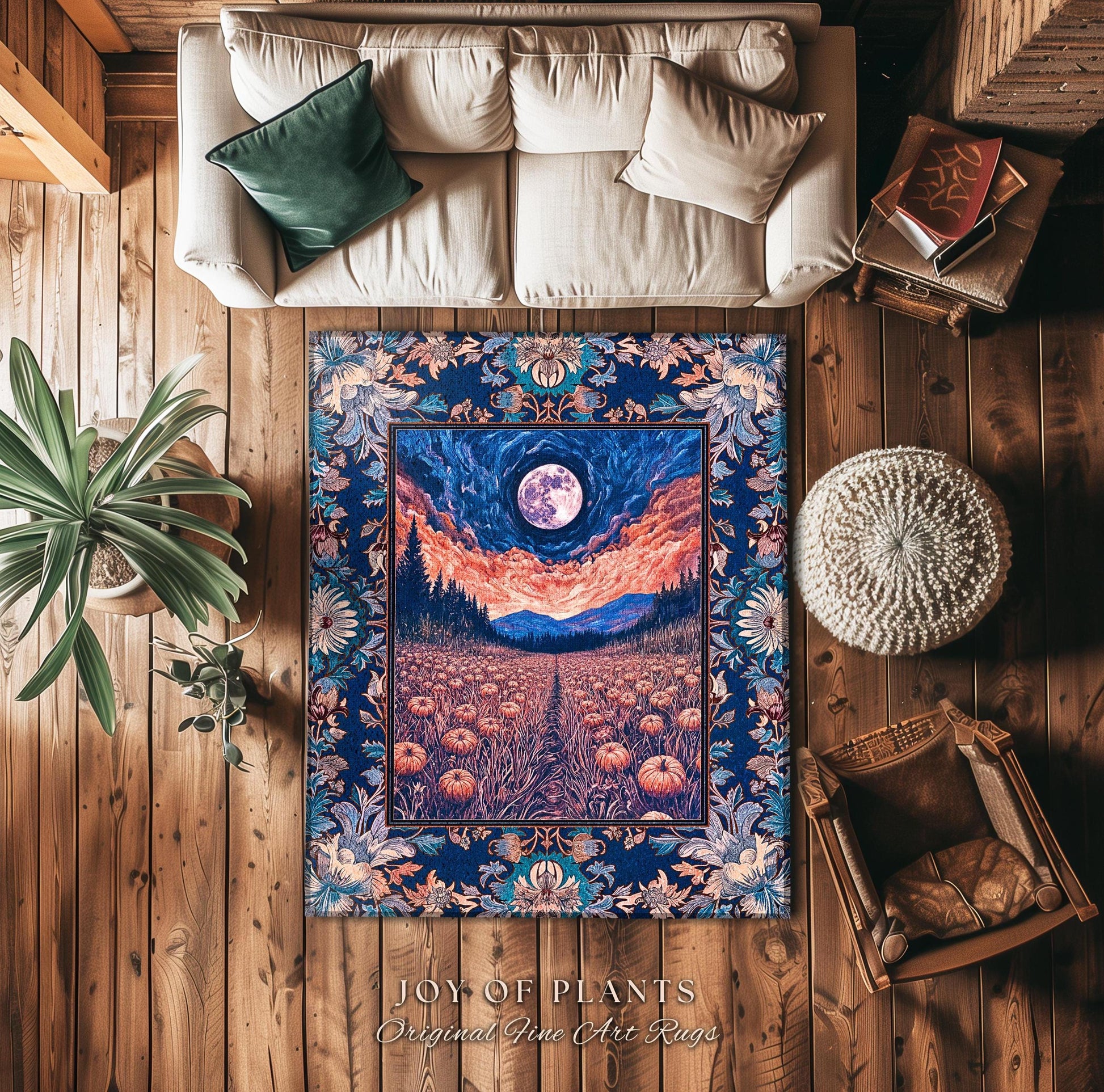 Witchy Night Sky Full Moon Rug | Pastel Fall Decoration Cozy Autumn Accent Rug Pumpkin Patch Whimsigoth Aesthetic Spooky Dark Academia Dorm
