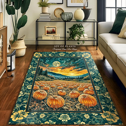 Colorful Ethereal Pumpkin Cozy Fall Rug | Spooky Season Gothiccore Whimsigoth Decor Autumn Aesthetic Rustic Academia Rustic Accent Full Moon