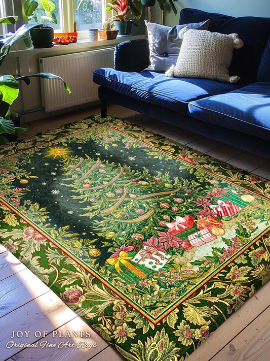 Cottagecore Holiday Tree Rug | Rustic Christmas Present Home Decor Whimsical Decor Festive Bohemian Style Bedroom Accent Vintage Cozy Winter
