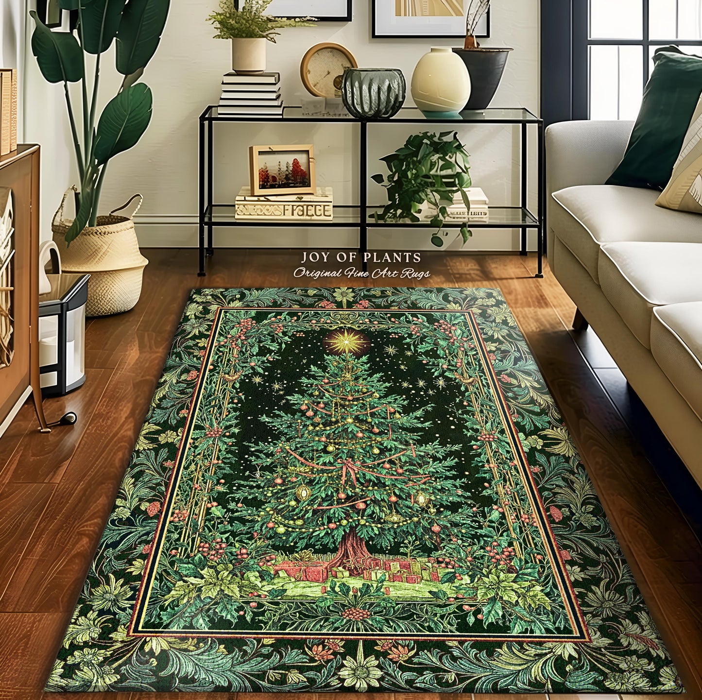 Tannenbaum Rustic Tree Area Rug | Vintage Woven Christmas Aesthetic Cozy Cottagecore Decor Winter Festive Classic Holiday Aesthetic Accent |