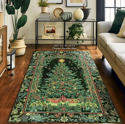 Tannenbaum Rustic Tree Area Rug | Vintage Woven Christmas Aesthetic Cozy Cottagecore Decor Winter Festive Classic Holiday Aesthetic Accent |