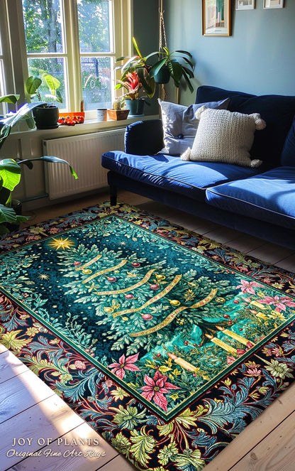 Candlelight Christmas Holiday Rug | Rustic Home Decor Accent Cozy Winter Decor Red Gold Ornaments Cottagecore Vintage Nostalgic Xmas Style