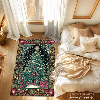 Nostalgic Christmas Tree Area Rug | Classic Aesthetic Holiday Accent Cozy Starry Night Rug Vintage Winter Decor Cottagecore Style Ornate |