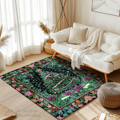 Dark Aesthetic Moody Xmas Tree Rug | Whimsigothic Holiday Festive Home Accent Area Rug Rustic Farmhouse Whimsical Decor for Christmas Boho |