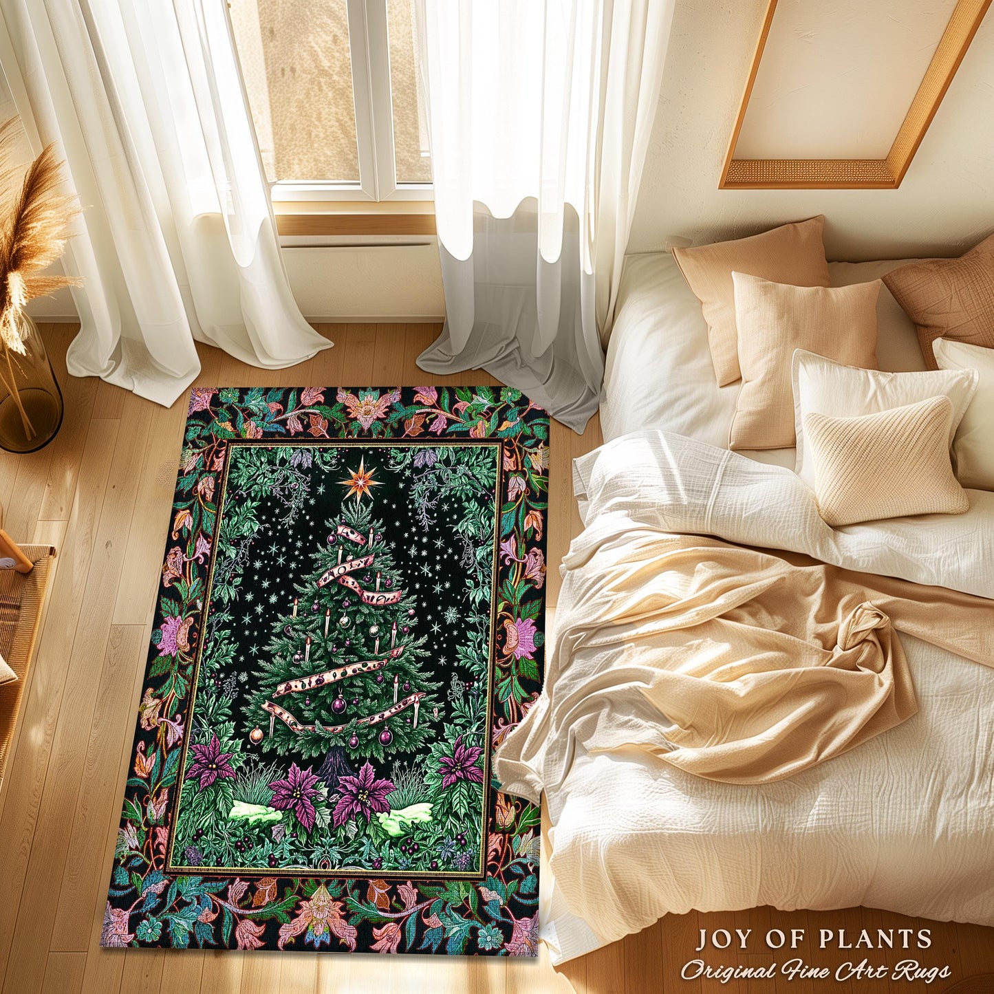 Dark Aesthetic Moody Xmas Tree Rug | Whimsigothic Holiday Festive Home Accent Area Rug Rustic Farmhouse Whimsical Decor for Christmas Boho |