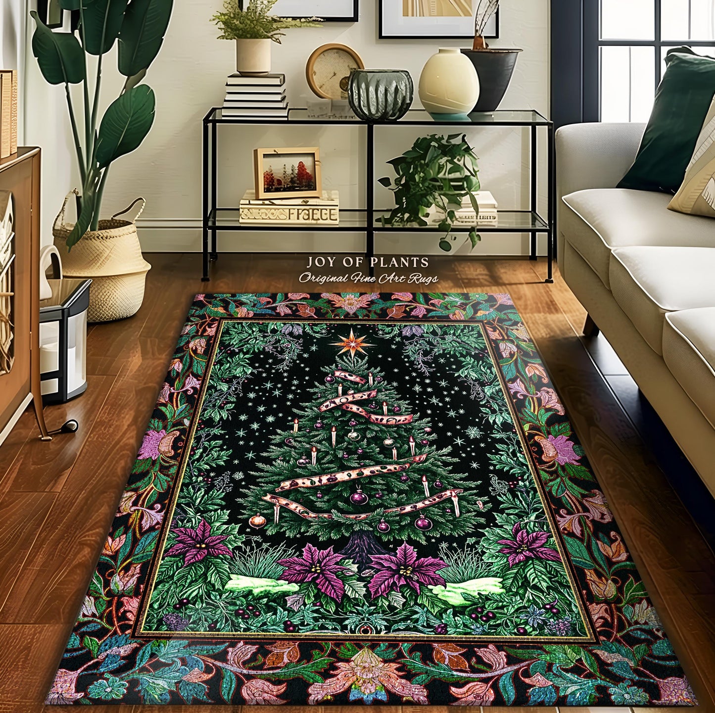 Dark Aesthetic Moody Xmas Tree Rug | Whimsigothic Holiday Festive Home Accent Area Rug Rustic Farmhouse Whimsical Decor for Christmas Boho |