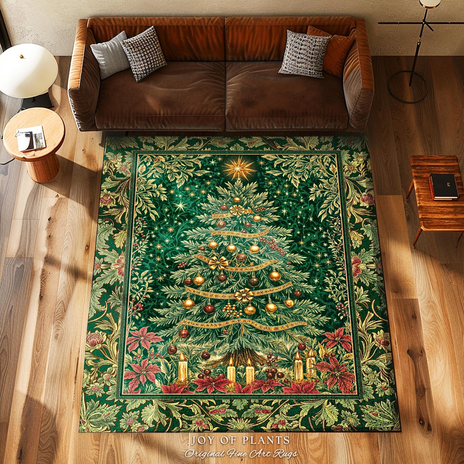 Emerald Evergreen Cozy Area Rug | Vintage Christmas Festive Home Accent Rug Holiday Winter Cottagecore Rustic Yuletide Classic Style Xmas |