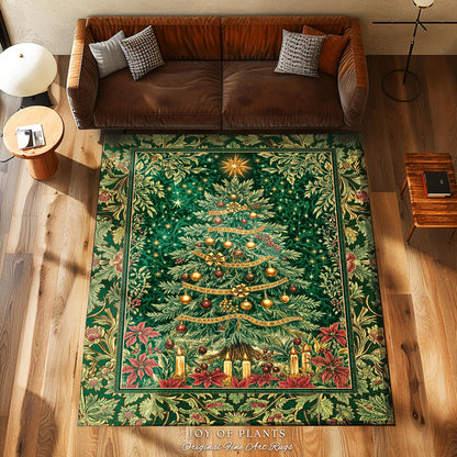 Emerald Evergreen Cozy Area Rug | Vintage Christmas Festive Home Accent Rug Holiday Winter Cottagecore Rustic Yuletide Classic Style Xmas |
