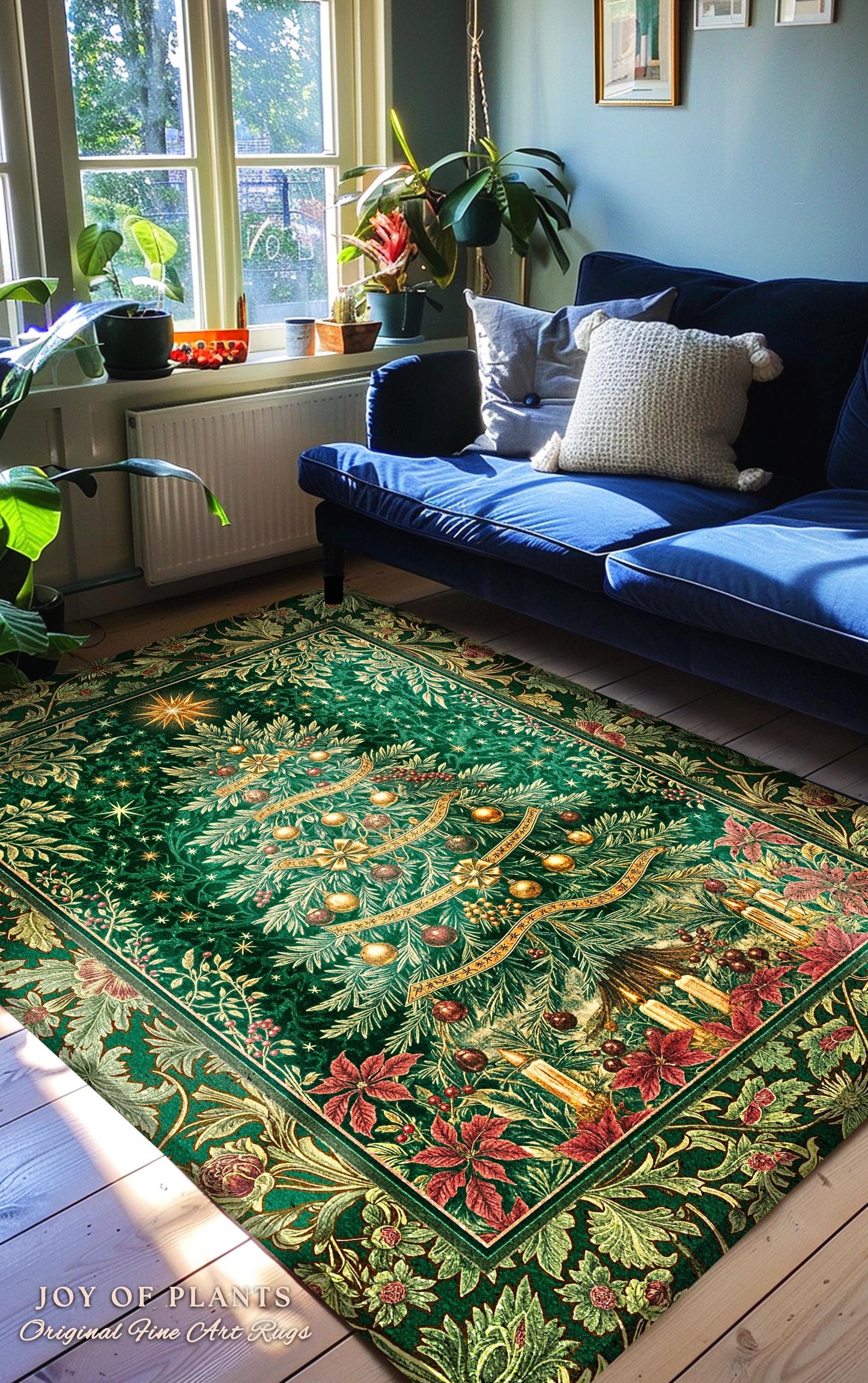 Emerald Evergreen Cozy Area Rug | Vintage Christmas Festive Home Accent Rug Holiday Winter Cottagecore Rustic Yuletide Classic Style Xmas |