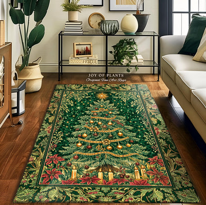 Emerald Evergreen Cozy Area Rug | Vintage Christmas Festive Home Accent Rug Holiday Winter Cottagecore Rustic Yuletide Classic Style Xmas |