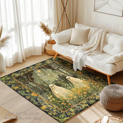 Celestial Meadow Floral Twilight Spirits | Cozy Cottagecore Rug Haunted Gothic Fall Forest Whimsical Spooky Macabre Fun Ghostly Style Accent