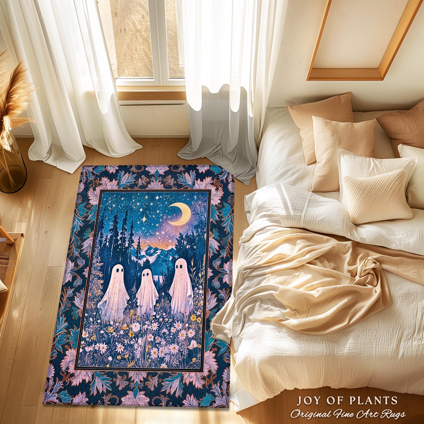 Amethyst Purple Mountain Ghosts Rug | Whimsigothic Area Rug Spirit-Themed Decor Haunted Bedroom Witchy Dark Cottagecore Ghostly Folklore