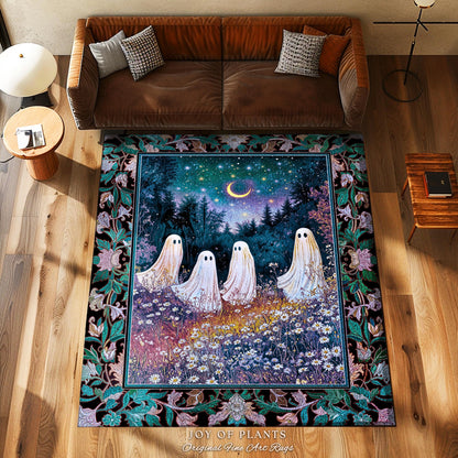 Magical Haunted Ghost Accent Rug | Spooky Motif Celestial Pastel Forest Pastel Aesthetic Spooky Season Macabre Cottagecore Decor Eerie Style