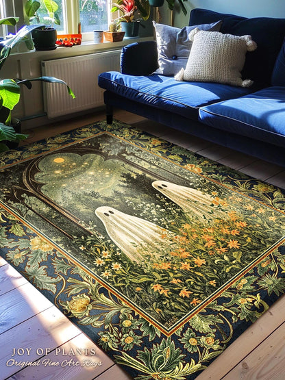 Celestial Meadow Floral Twilight Spirits | Cozy Cottagecore Rug Haunted Gothic Fall Forest Whimsical Spooky Macabre Fun Ghostly Style Accent