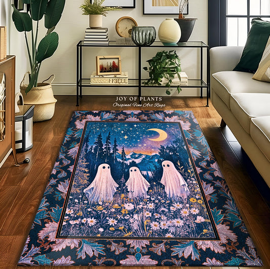 Amethyst Purple Mountain Ghosts Rug | Whimsigothic Area Rug Spirit-Themed Decor Haunted Bedroom Witchy Dark Cottagecore Ghostly Folklore